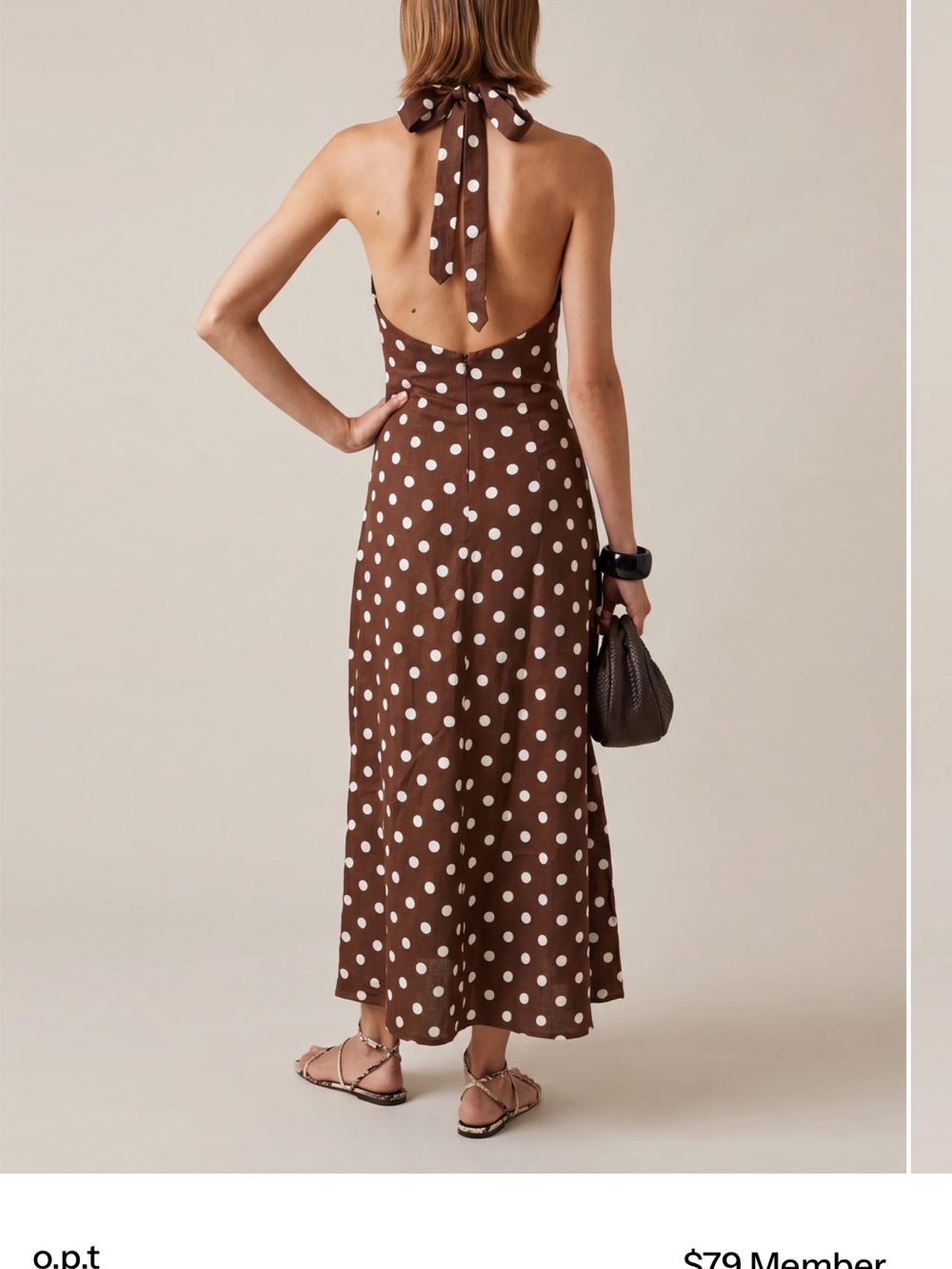 Few Moda Noelle Dress. Polka Dot Halter Maxi Dress in Brown and White. Sz XS - Picture 4 of 5